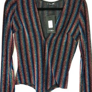 Fashion Nova Rainbow Striped Shimmer Bodysuit